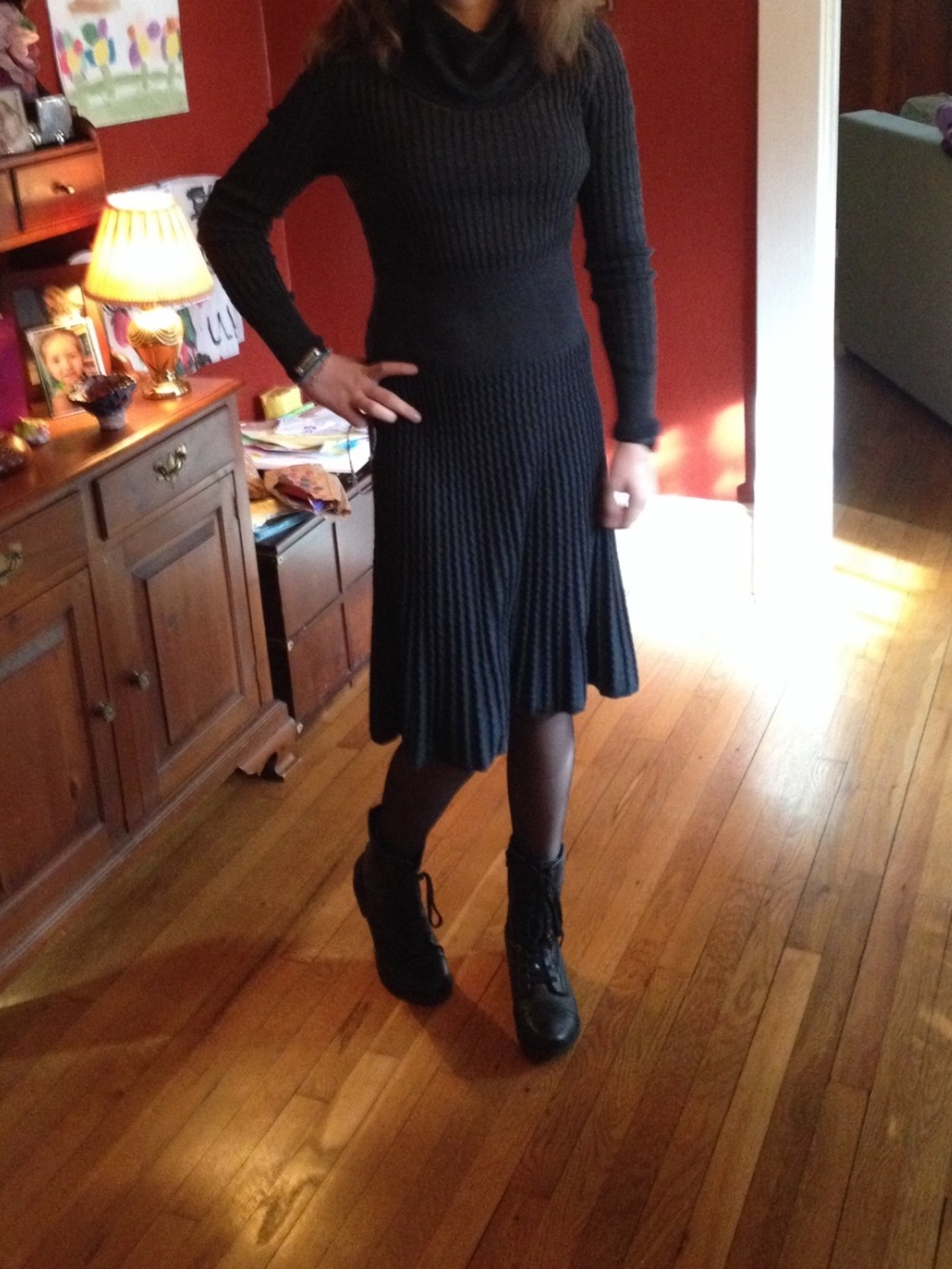 Calvin Klein Charcoal Grey Ribbed Knit Dress